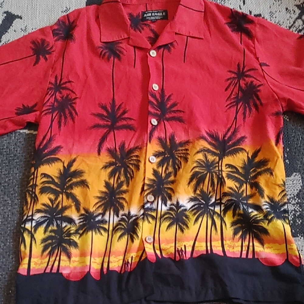Red and Yellow Palm Tree Hawaiian Shirt Sz Med